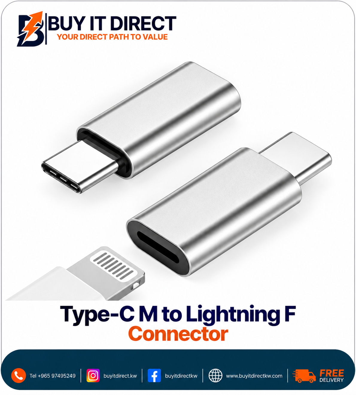 محول Type-C ذكر إلى Lightning أنثى