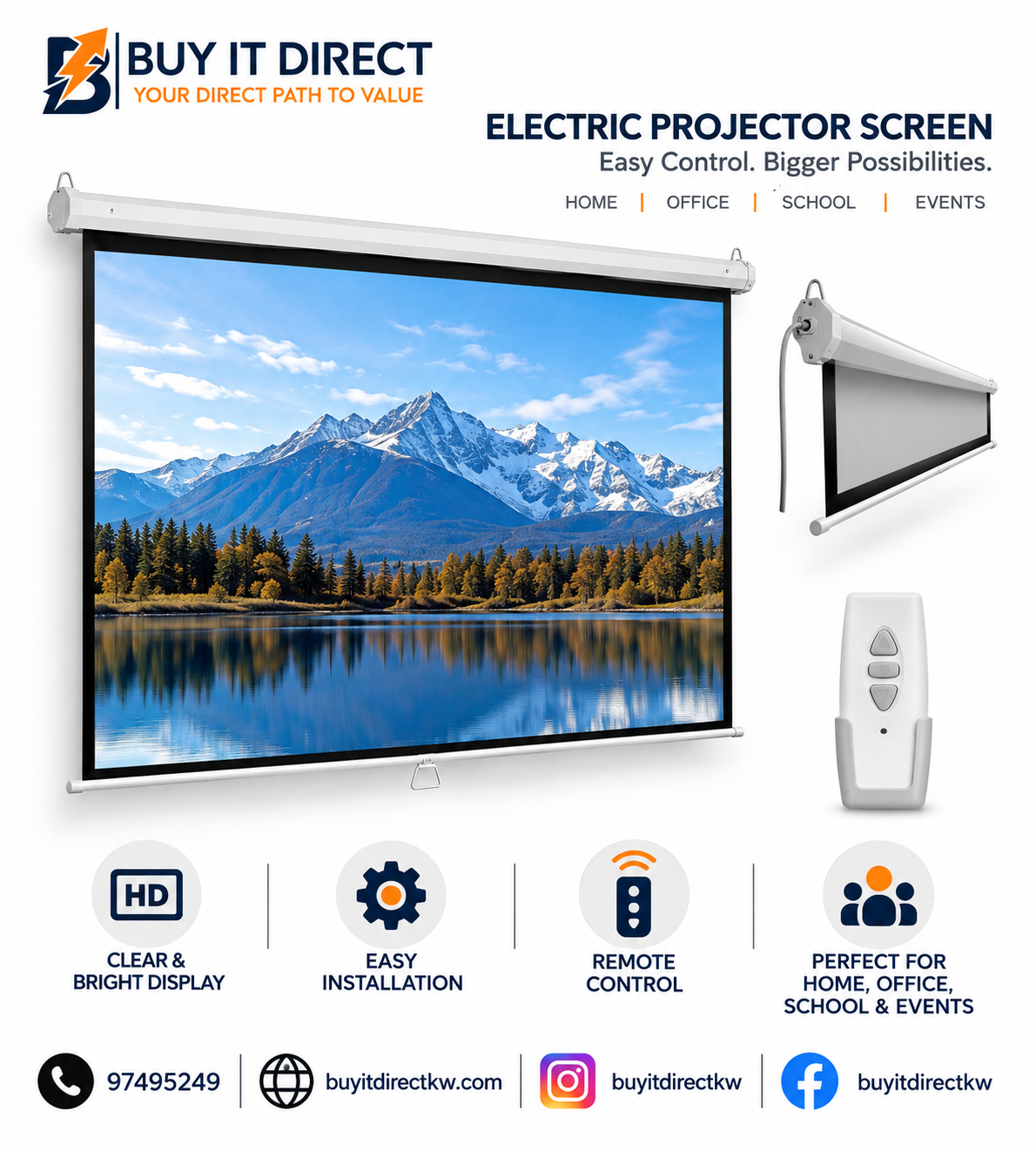 Manual Projector Screen Wall Mount 240 x 240 CM