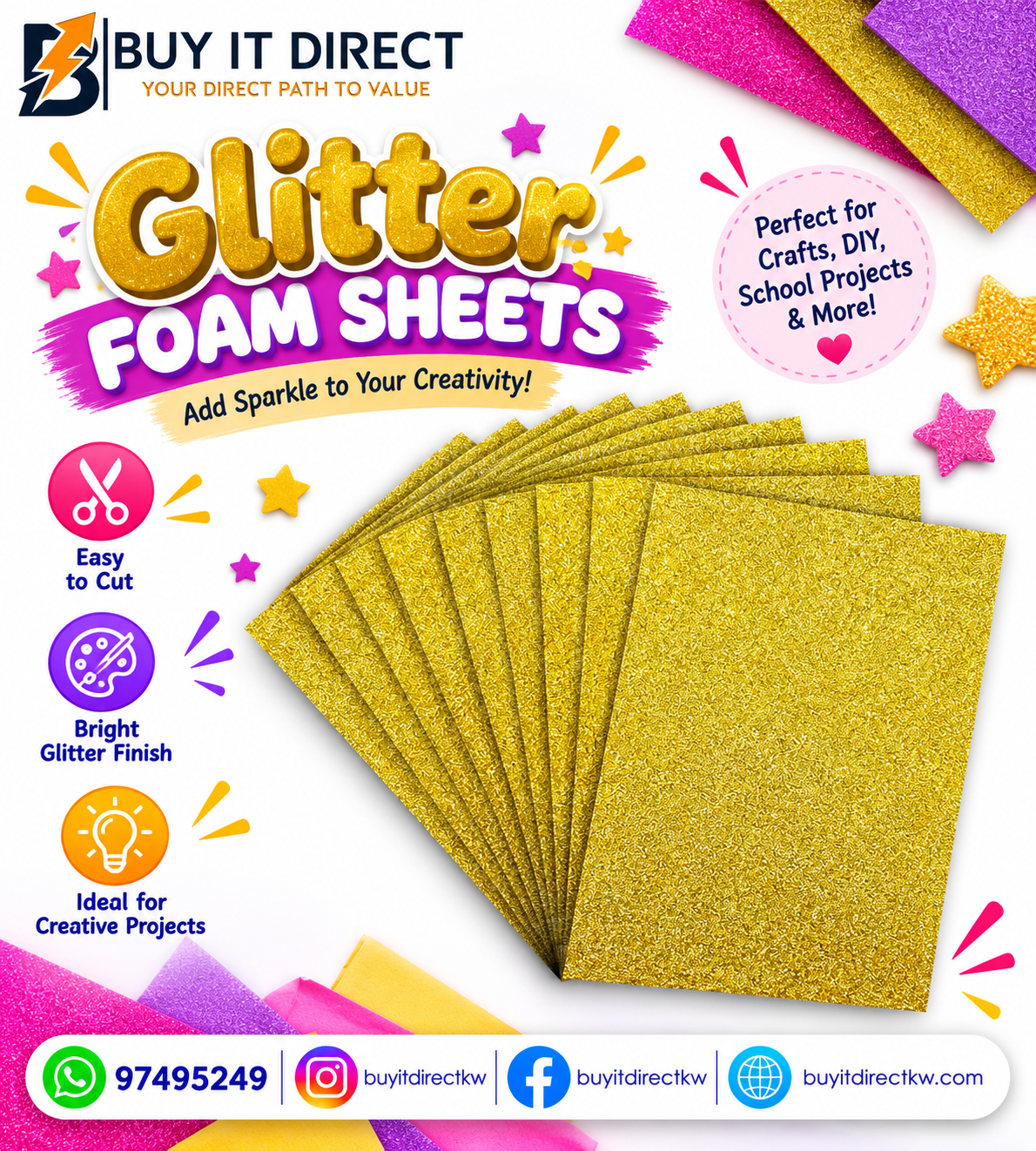 Glitter Foam Sheet Yellow