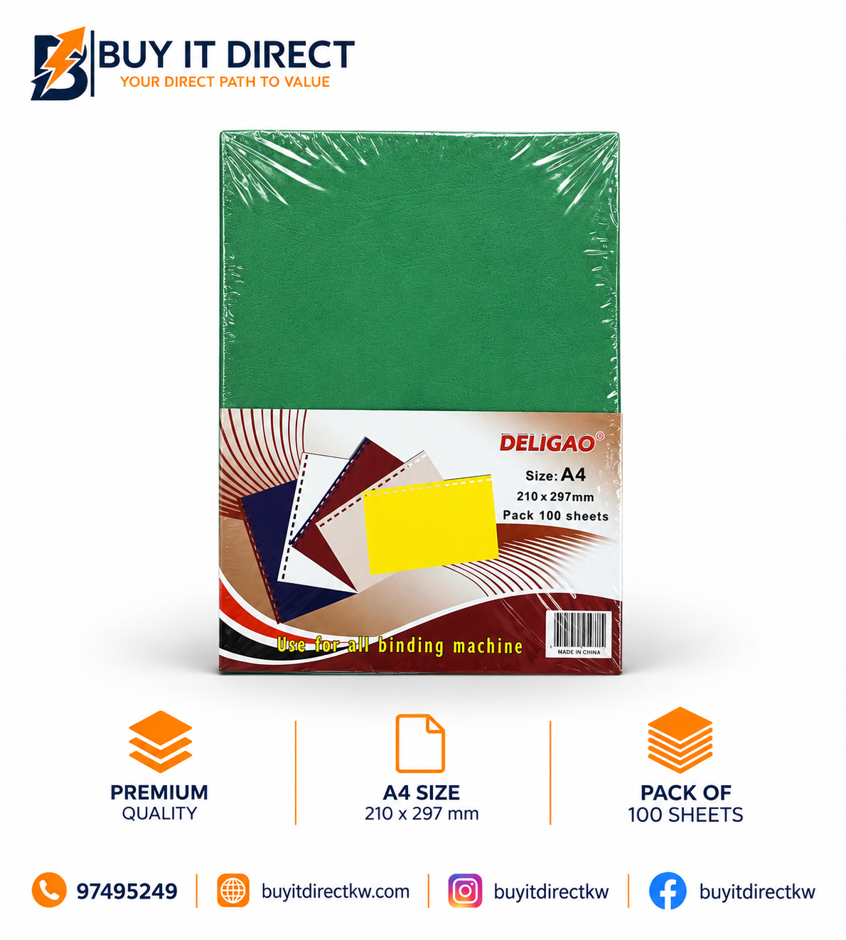 DELIGAO A4 Binding Covers Green 100 Sheets