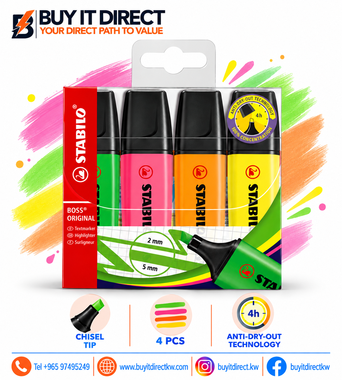STABILO BOSS Original Highlighter Set – 4 Pieces