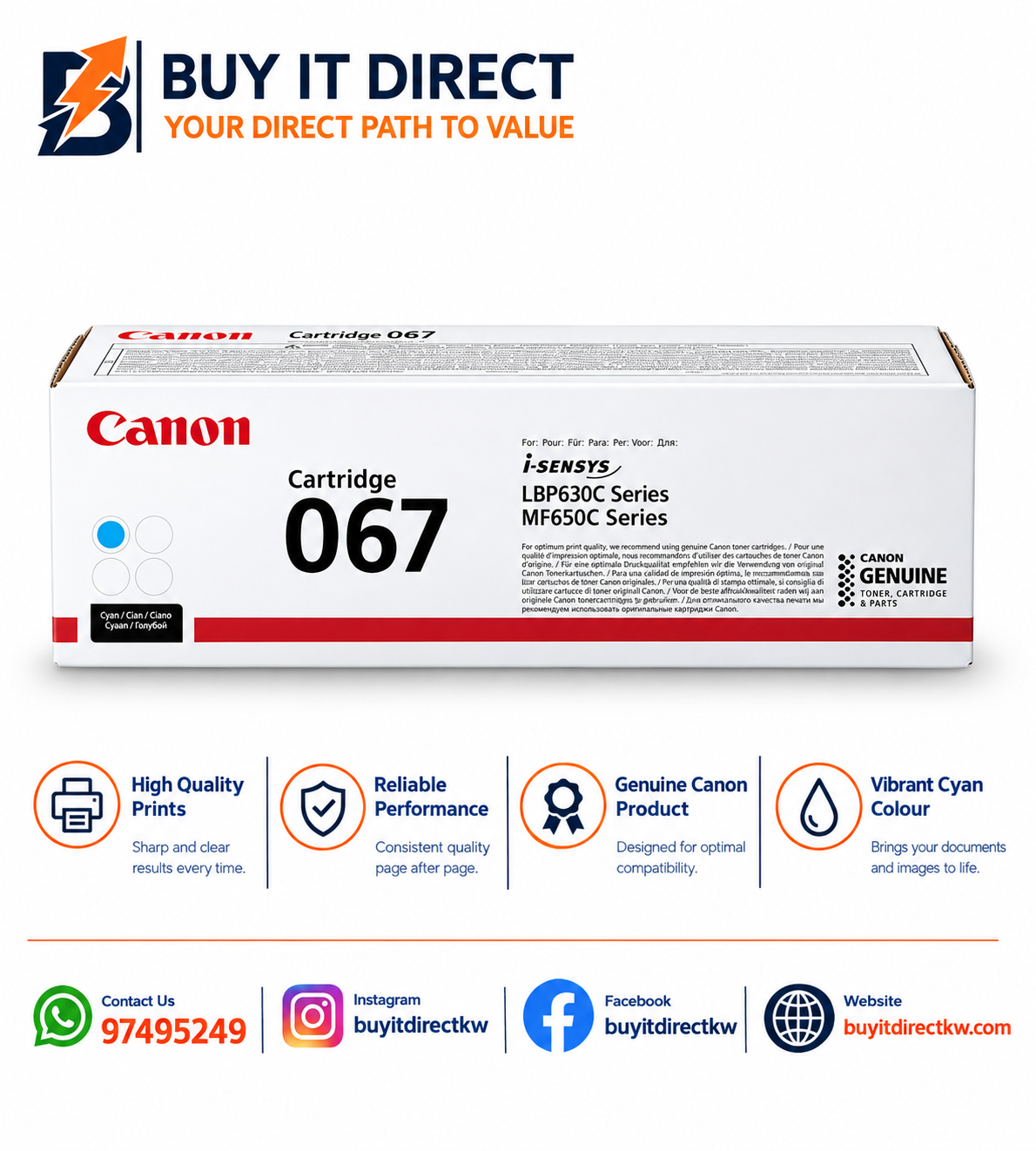 Canon 067 Cyan Toner Cartridge 1250 Pages