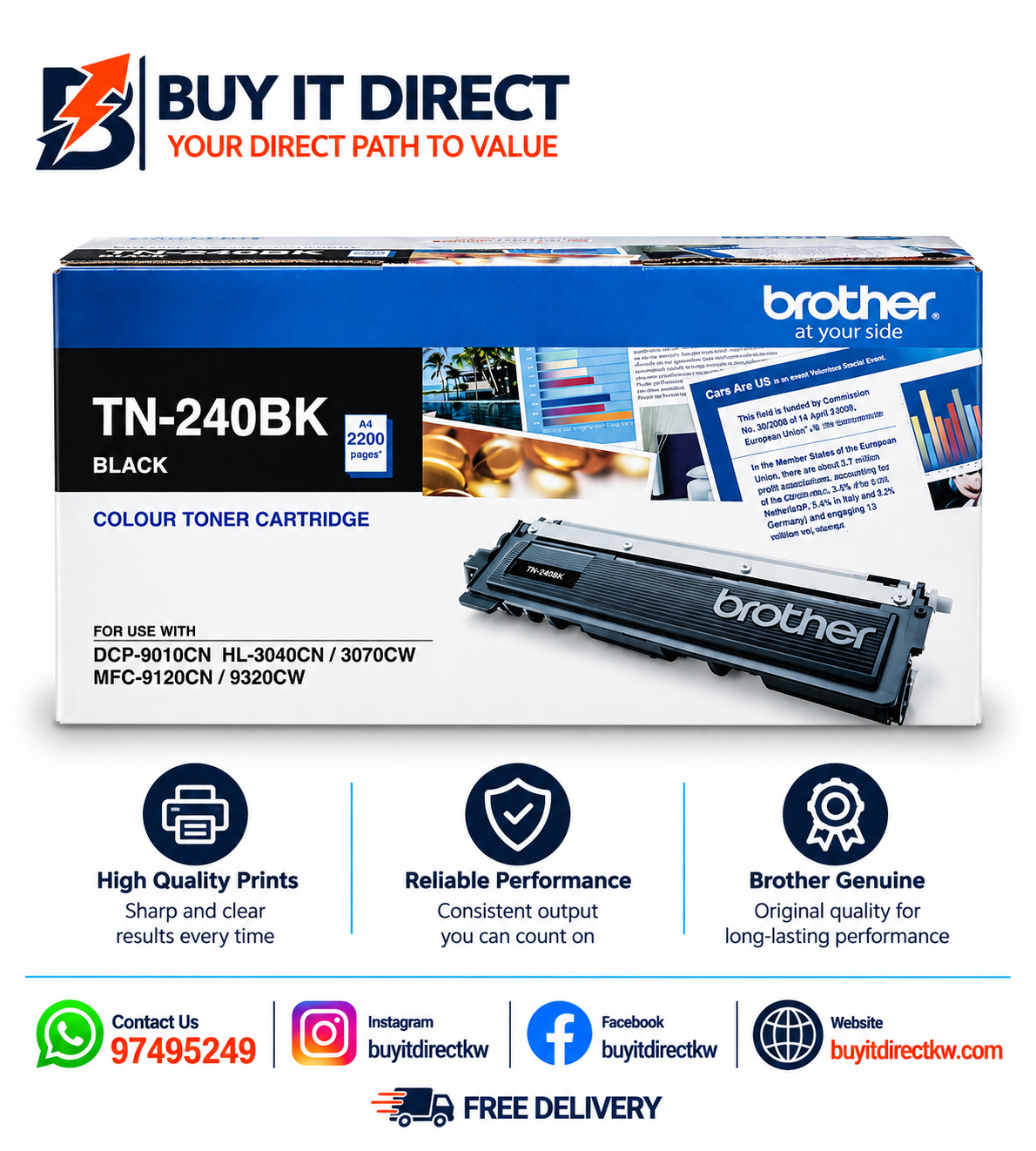 Brother TN240BK Black Toner Cartridge 2200 Pages