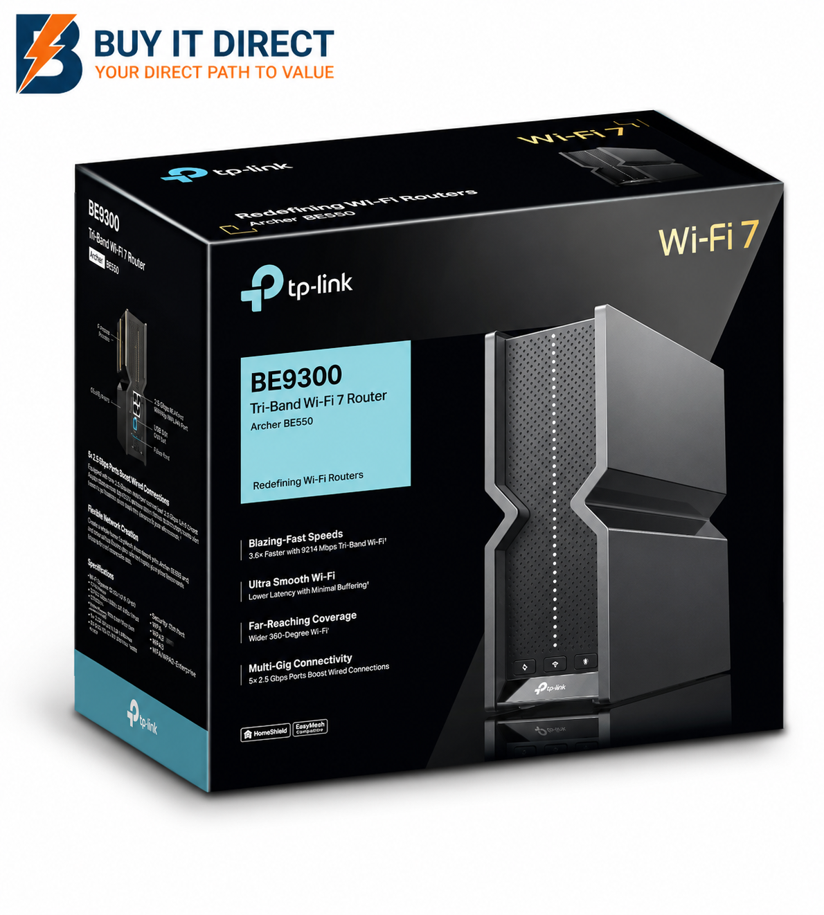 TP-Link Archer BE550 BE9300 Tri-Band Wi-Fi 7 Router, 2.5G