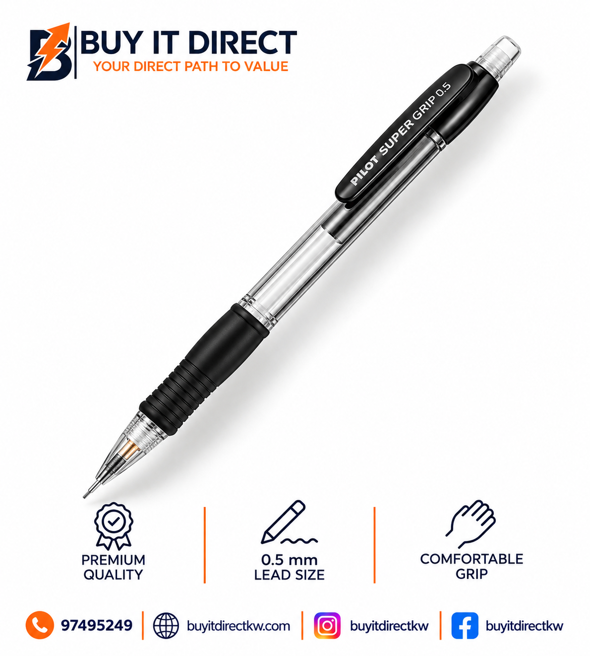 Pilot Super Grip 0.5mm Black Mechanical Pencil