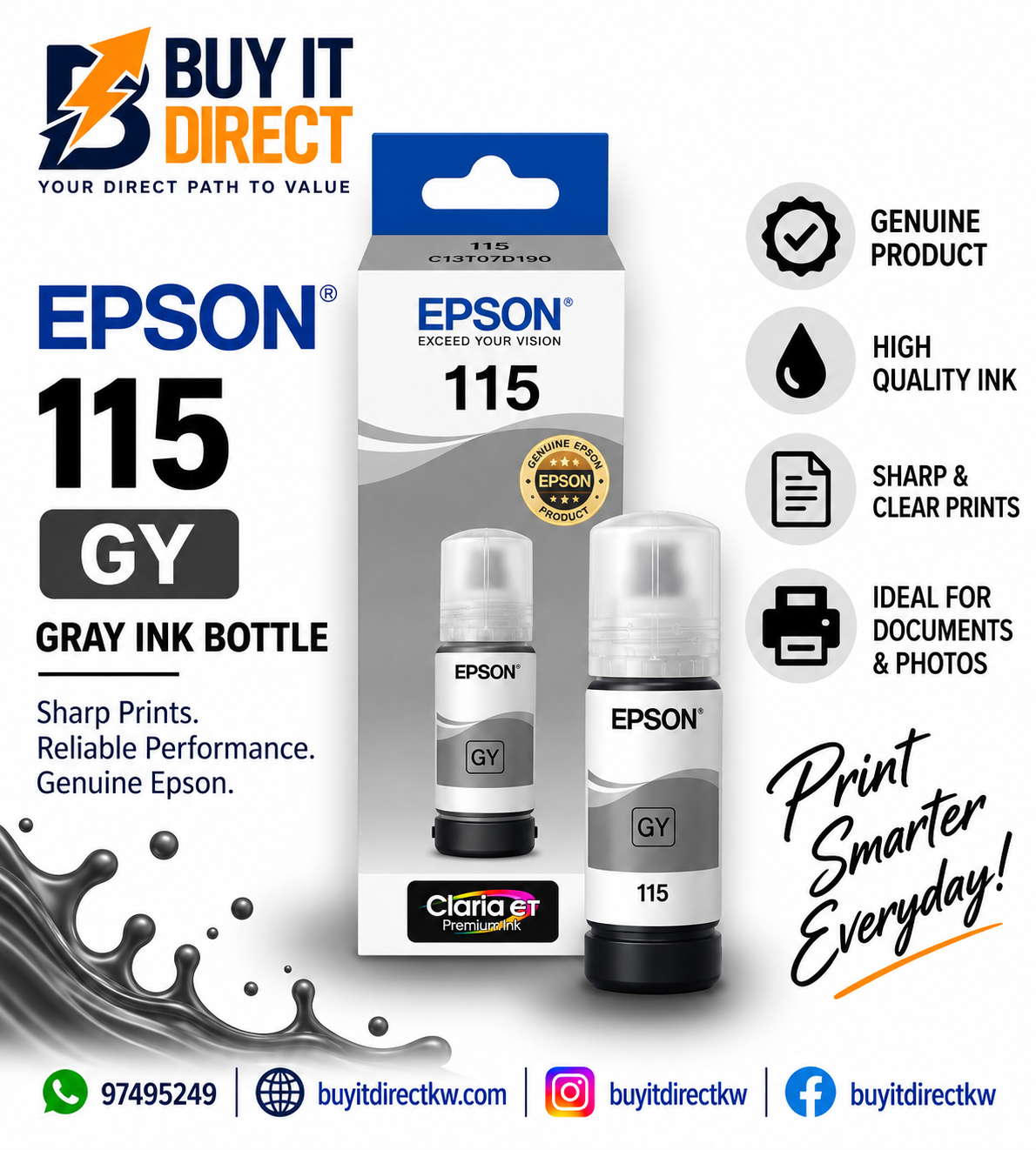 Epson 115 EcoTank Grey Original Ink Bottle – C13T07D54A