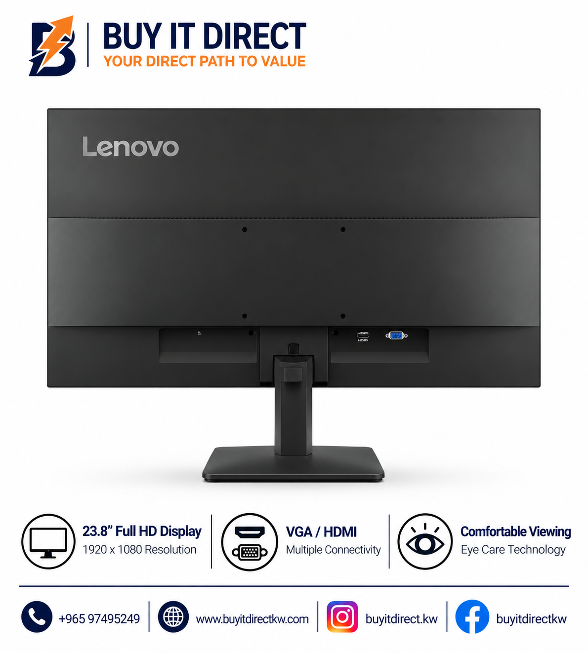 شاشة Lenovo S24-4e مقاس 23.8 بوصة - VGA / HDMI