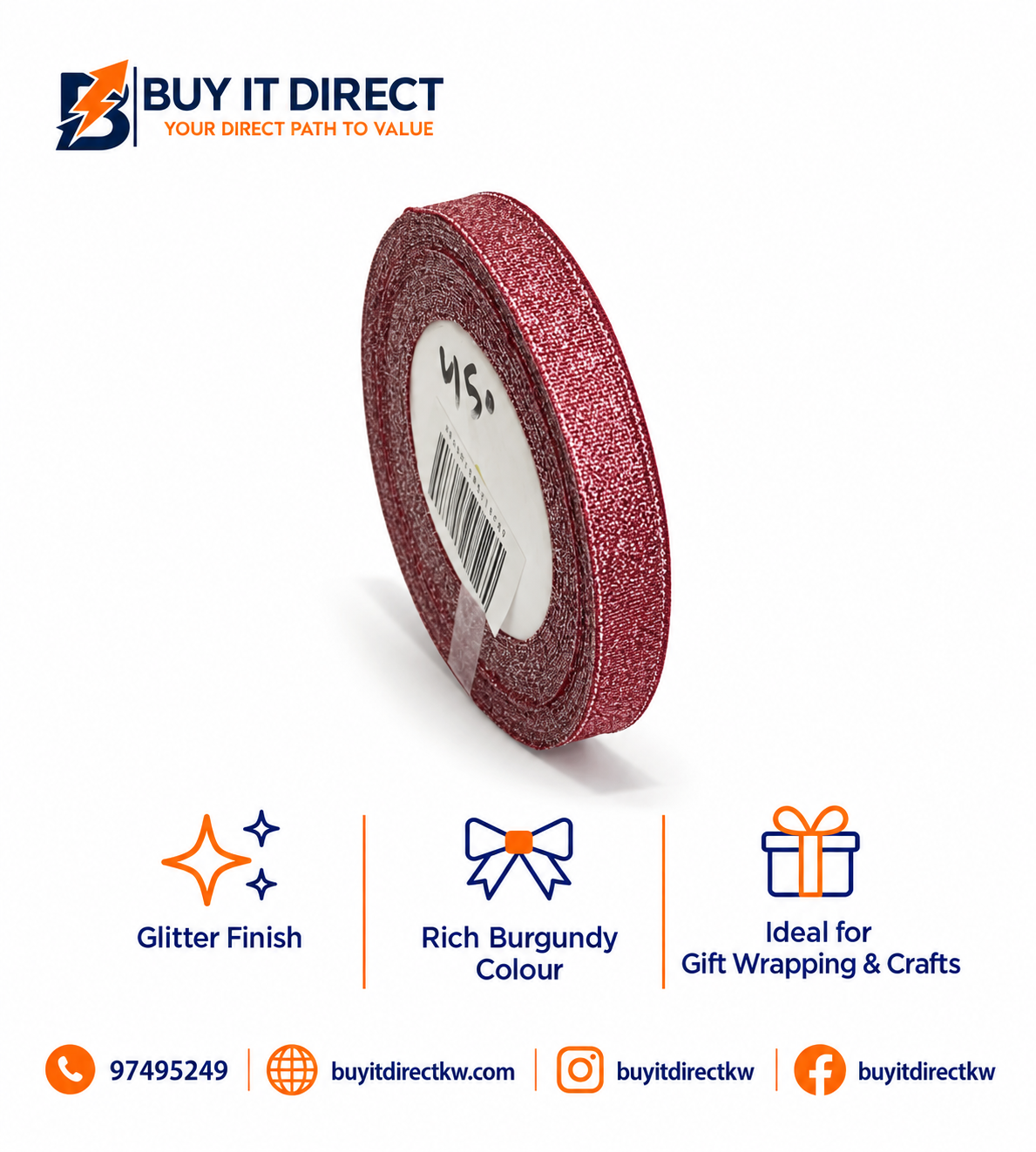 Ribbon 1.2cm – Red Glitter