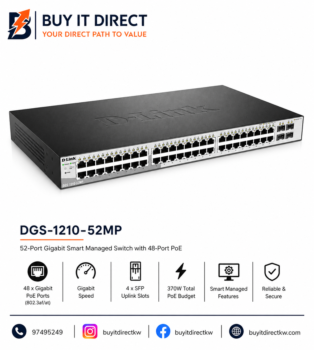 مبدل D-Link (DGS-1210-52MP) بـ52 منفذًا Gigabit بتقنية PoE