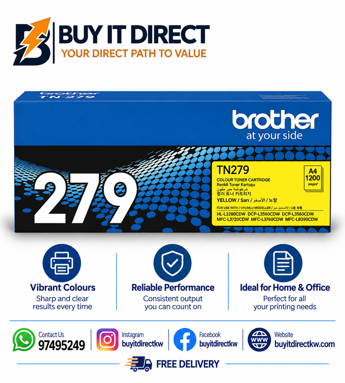 خرطوشة تونر Brother أصلية TN279Y أصفر قياسية 1200 صفحة
