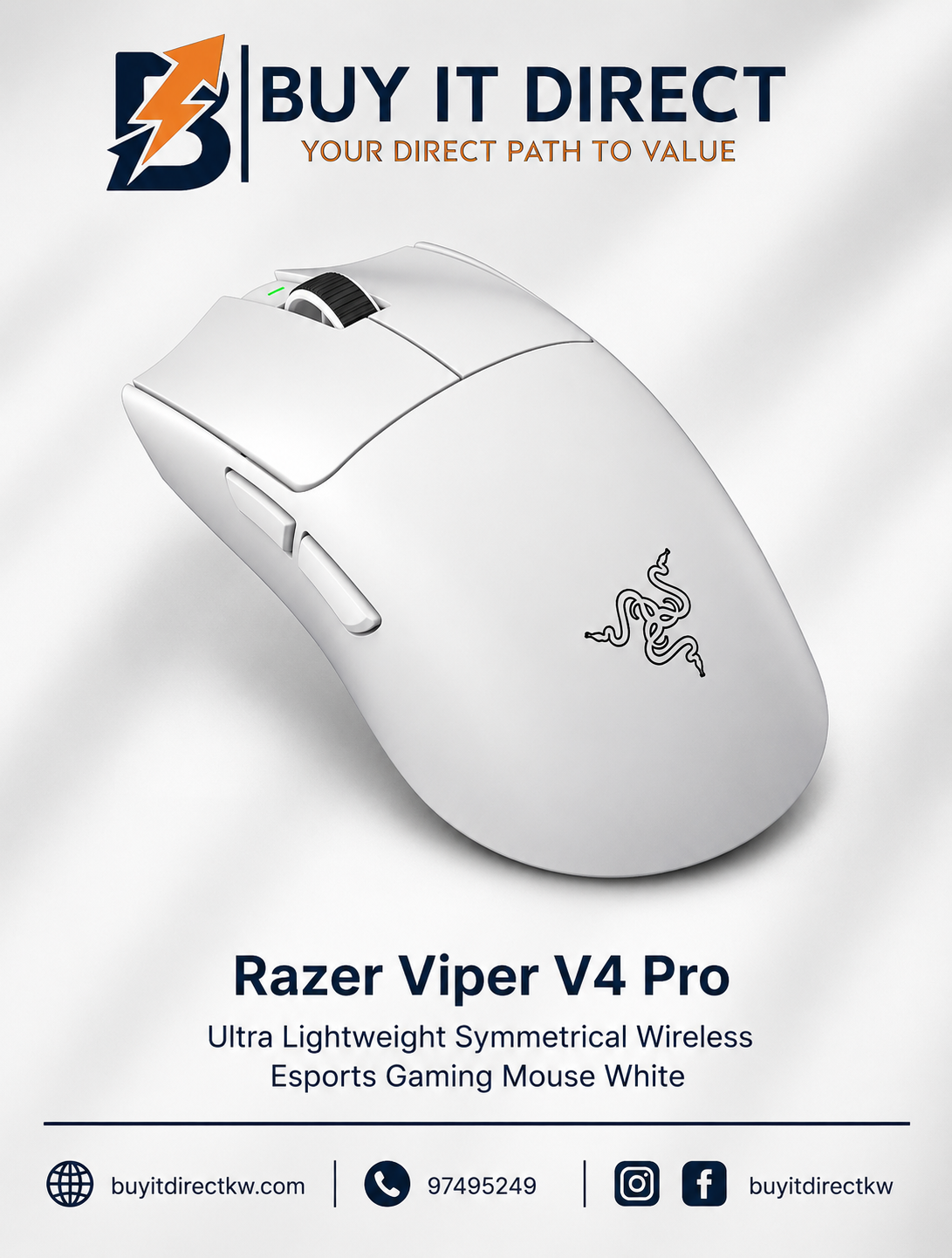Razer Viper V4 Pro Ultra Lightweight Symmetrical Wireless Esports Gaming Mouse White