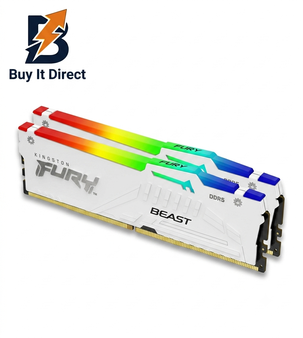 Kingston 64GB 6000MHz DDR5 Fury Beast RGB Desktop RAM Kit CL30, (32GB x2) White
