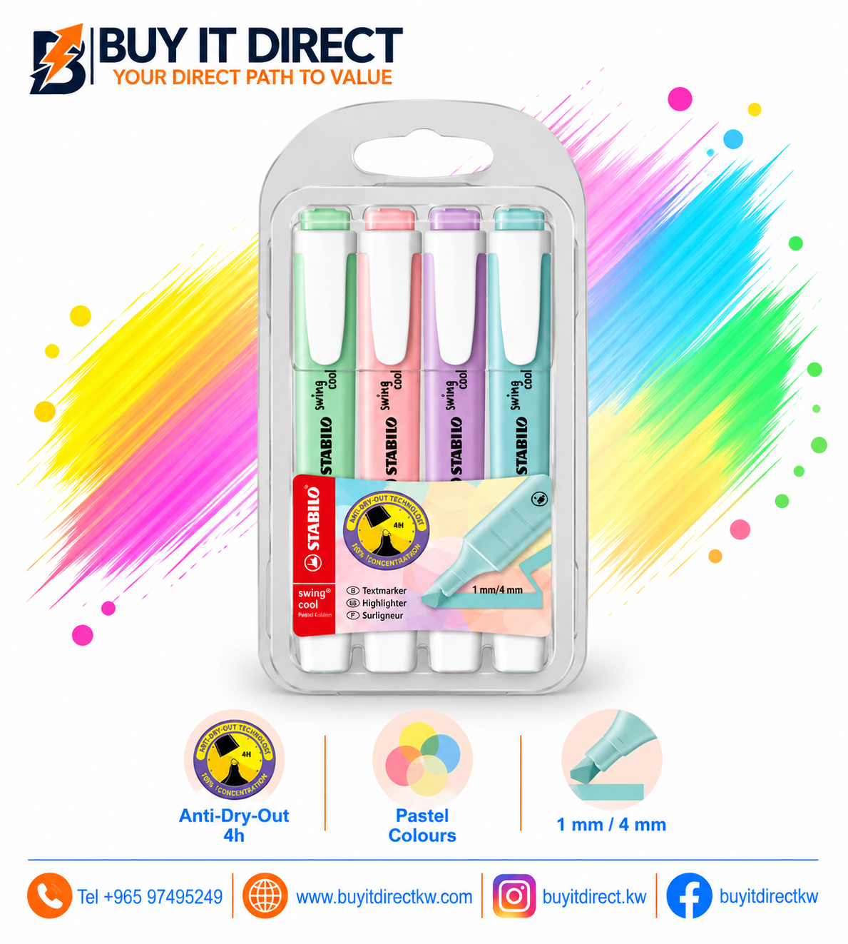 STABILO Swing Cool Highlighter Set – 4 Pcs (1mm/4mm)