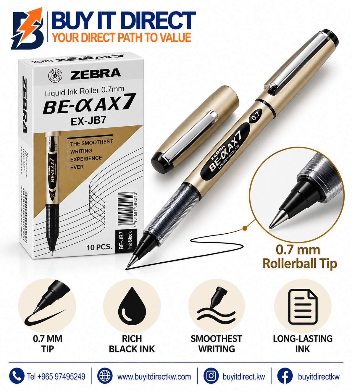 أقلام Zebra Liquid Ink Roller EX-JB7 سوداء 0.7 مم - عبوة 10 أقلام