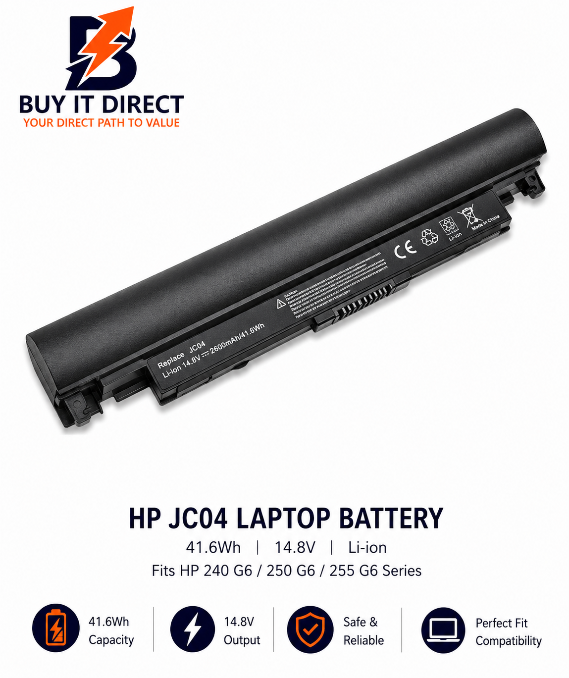 HP JC04 Laptop Battery 41.6Wh Fits HP 240 G6 250 G6 and 255 G6 Series