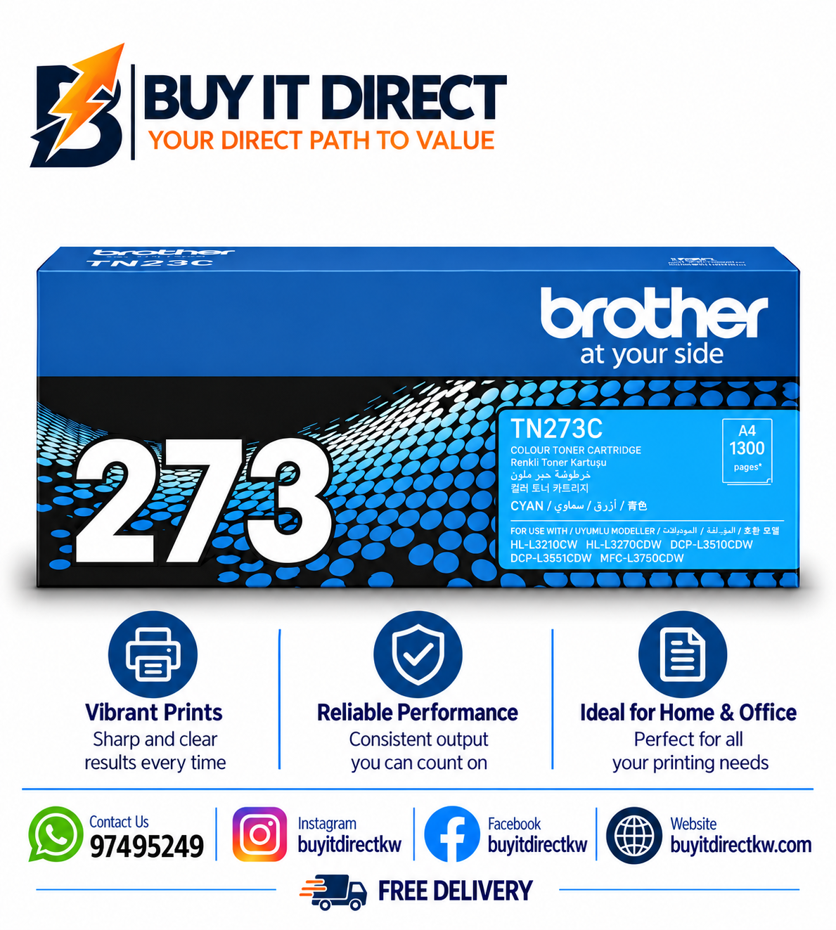 خرطوشة تونر Brother أصلية TN273C سماوي قياسية 1300 صفحة
