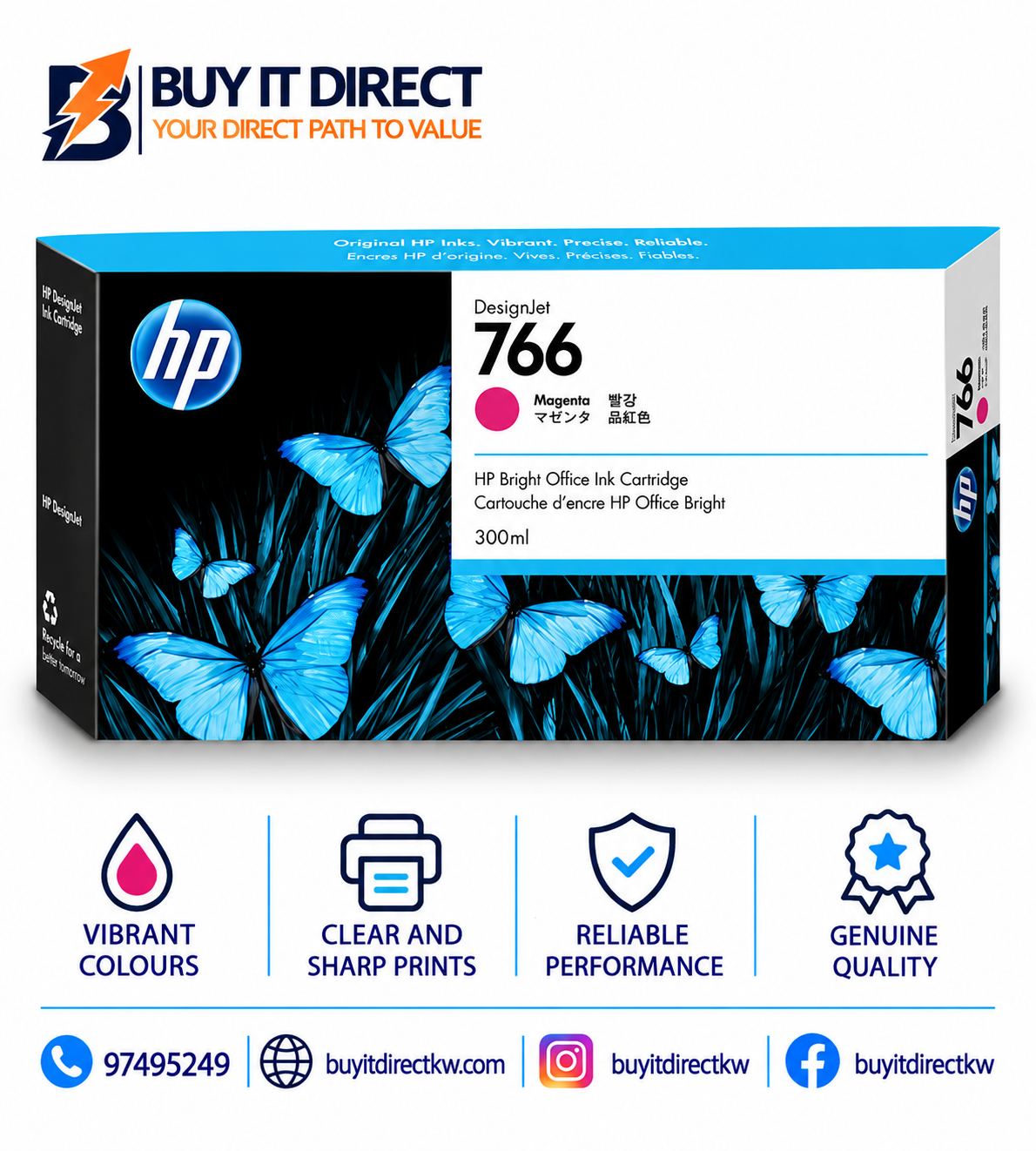 HP 766 300ml Magenta DesignJet Ink Cartridge