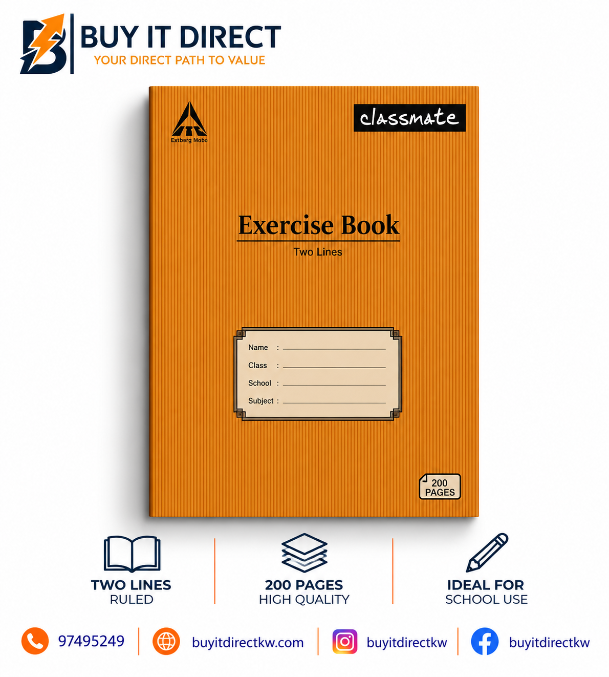 Classmate Exercise Book Two Lines 200 Pages