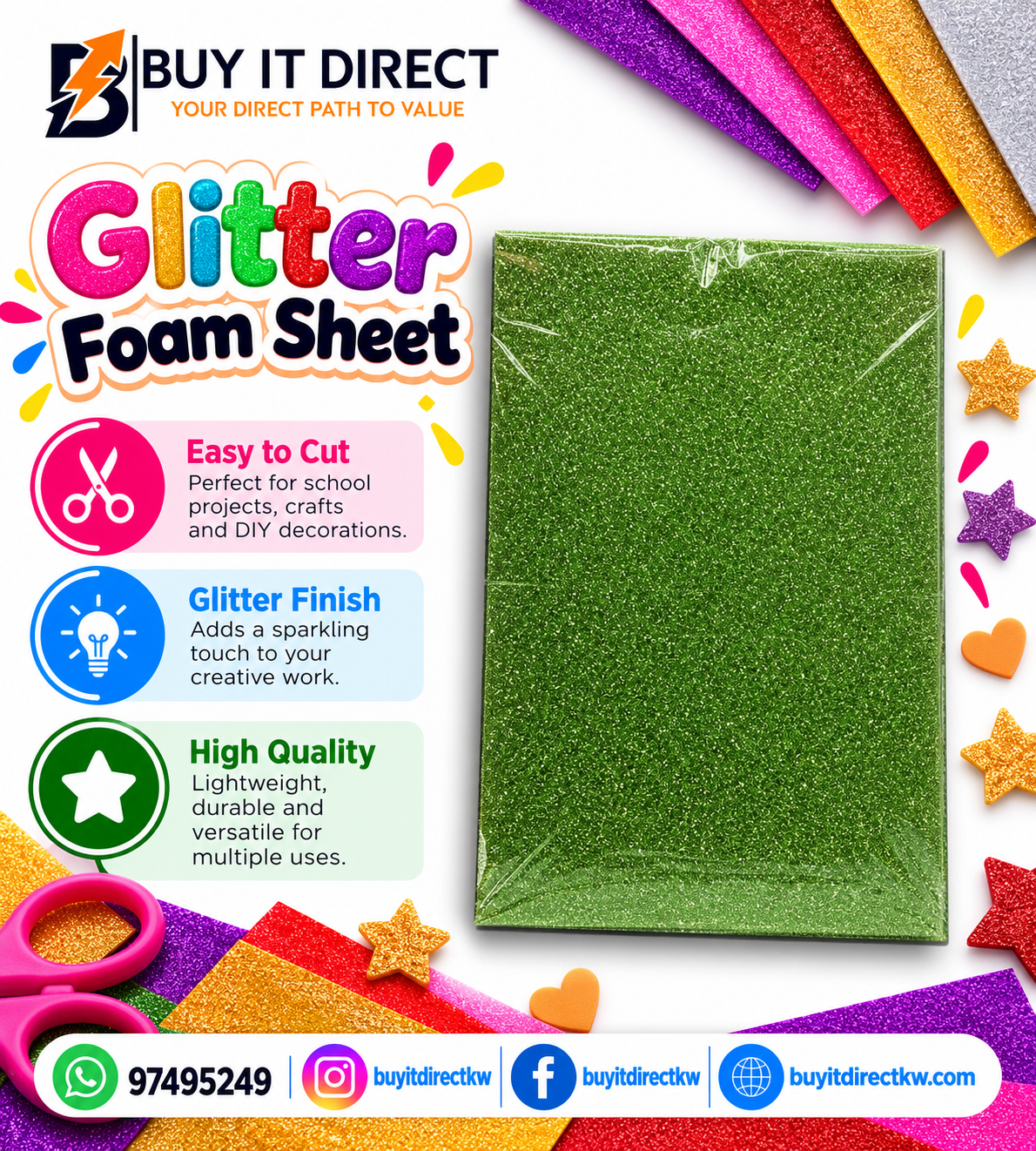 Glitter Foam Sheet A3 Green
