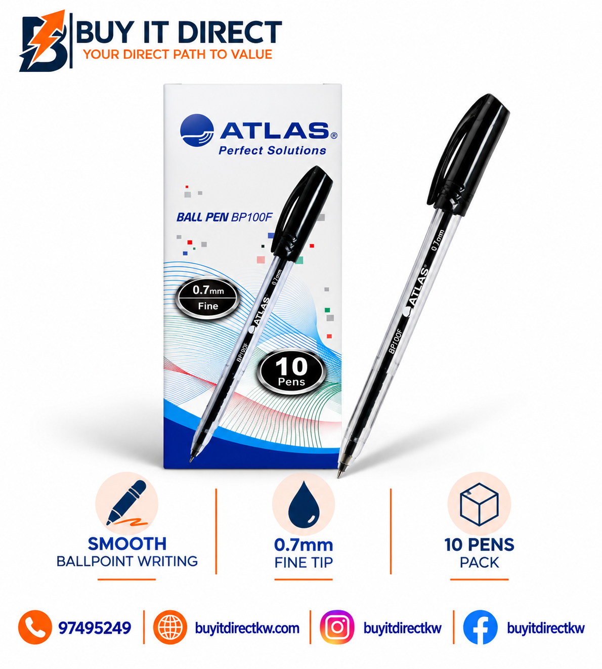 Ball Pens BP100F Black Pack of 10