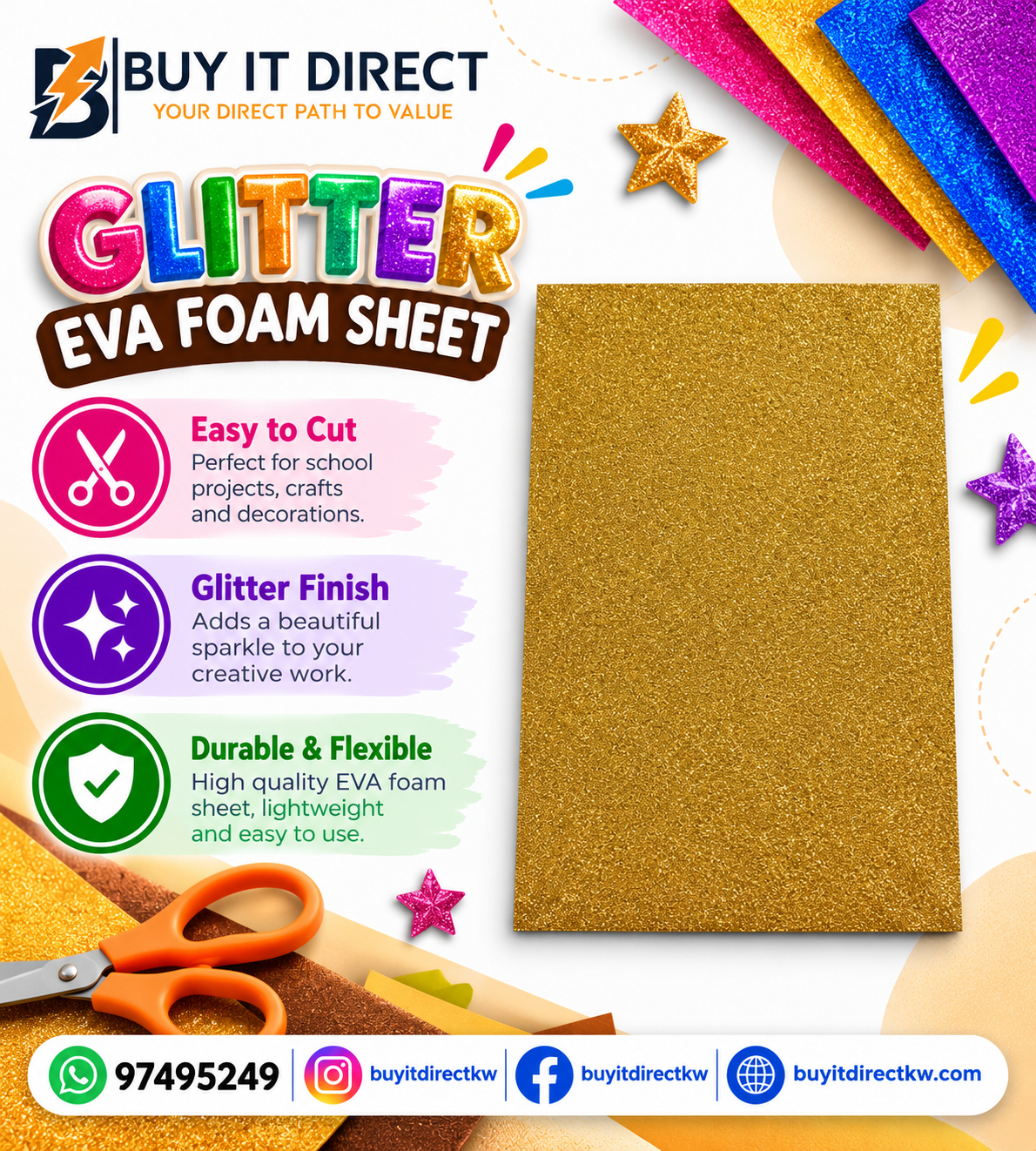 Glitter Foam Sheet A4 Dark Gold