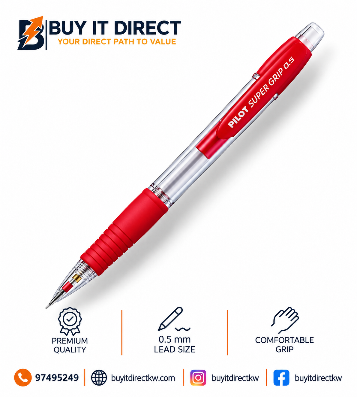 Pilot Super Grip 0.5mm Red Mechanical Pencil