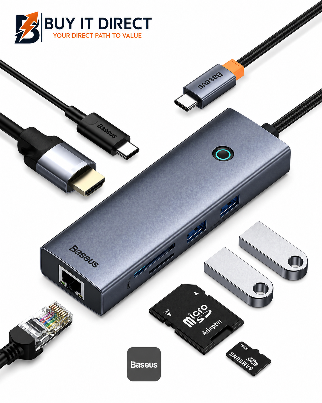 Baseus UltraJoy Series 7 In 1 USB C Docking Station HDMI 4K USB 3.0 RJ45 SD TF 100W Space Gray