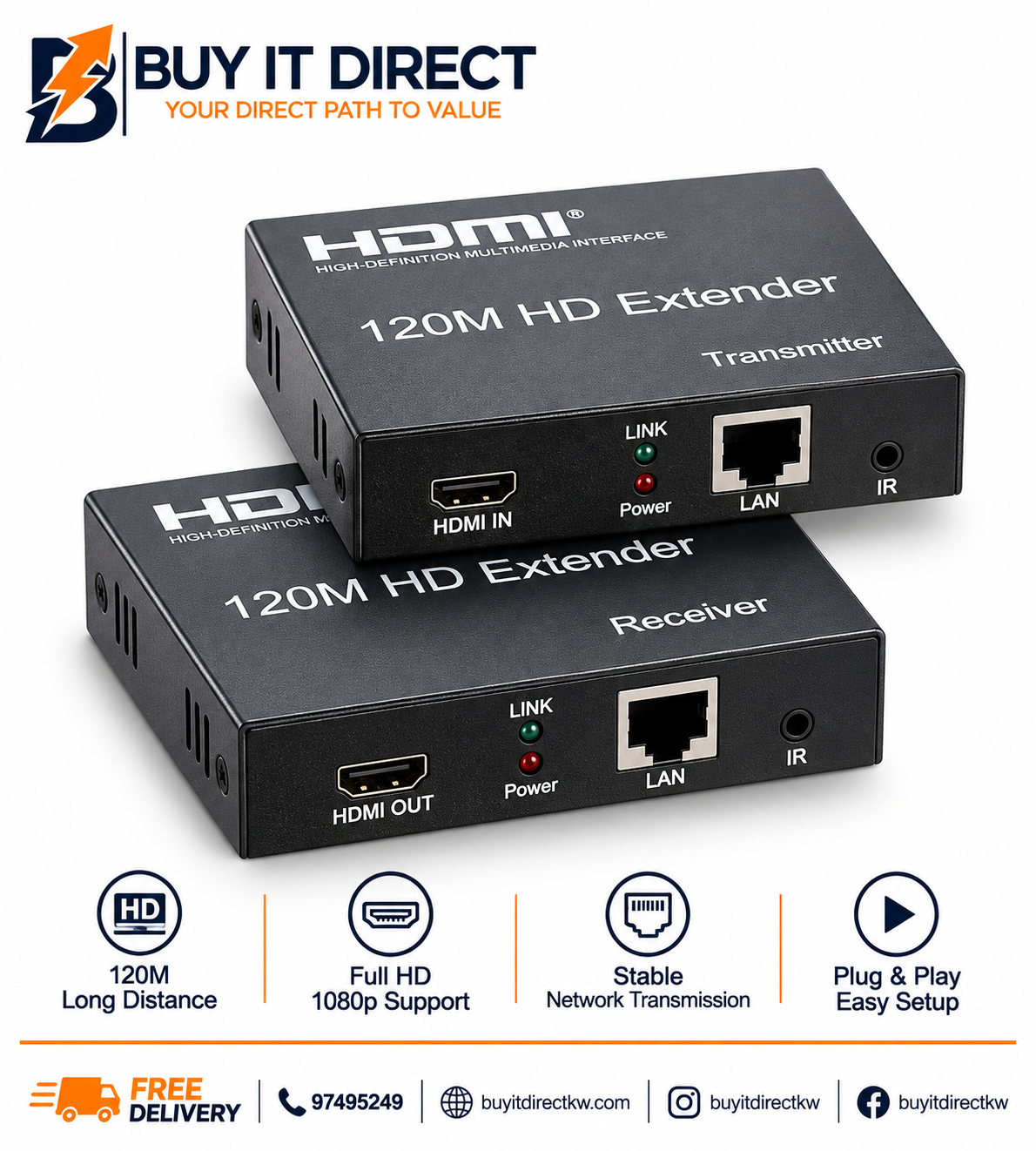 HDMI Extender via RJ45 120 Meter Powered