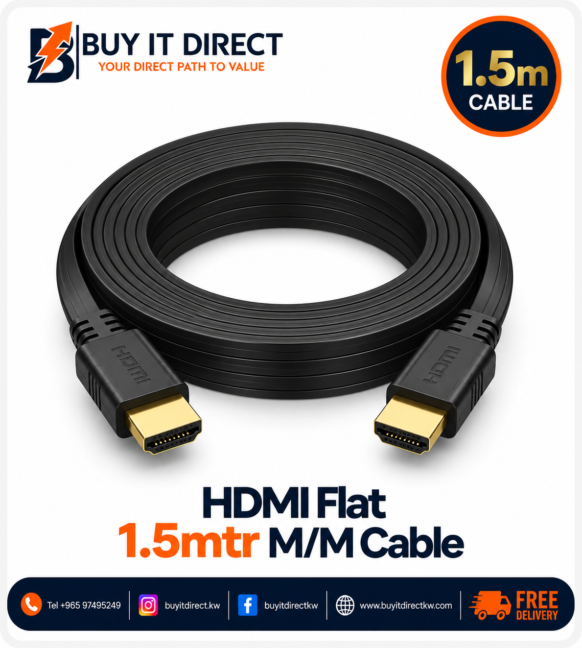 HDMI Flat 1.5mtr Male Male Cable