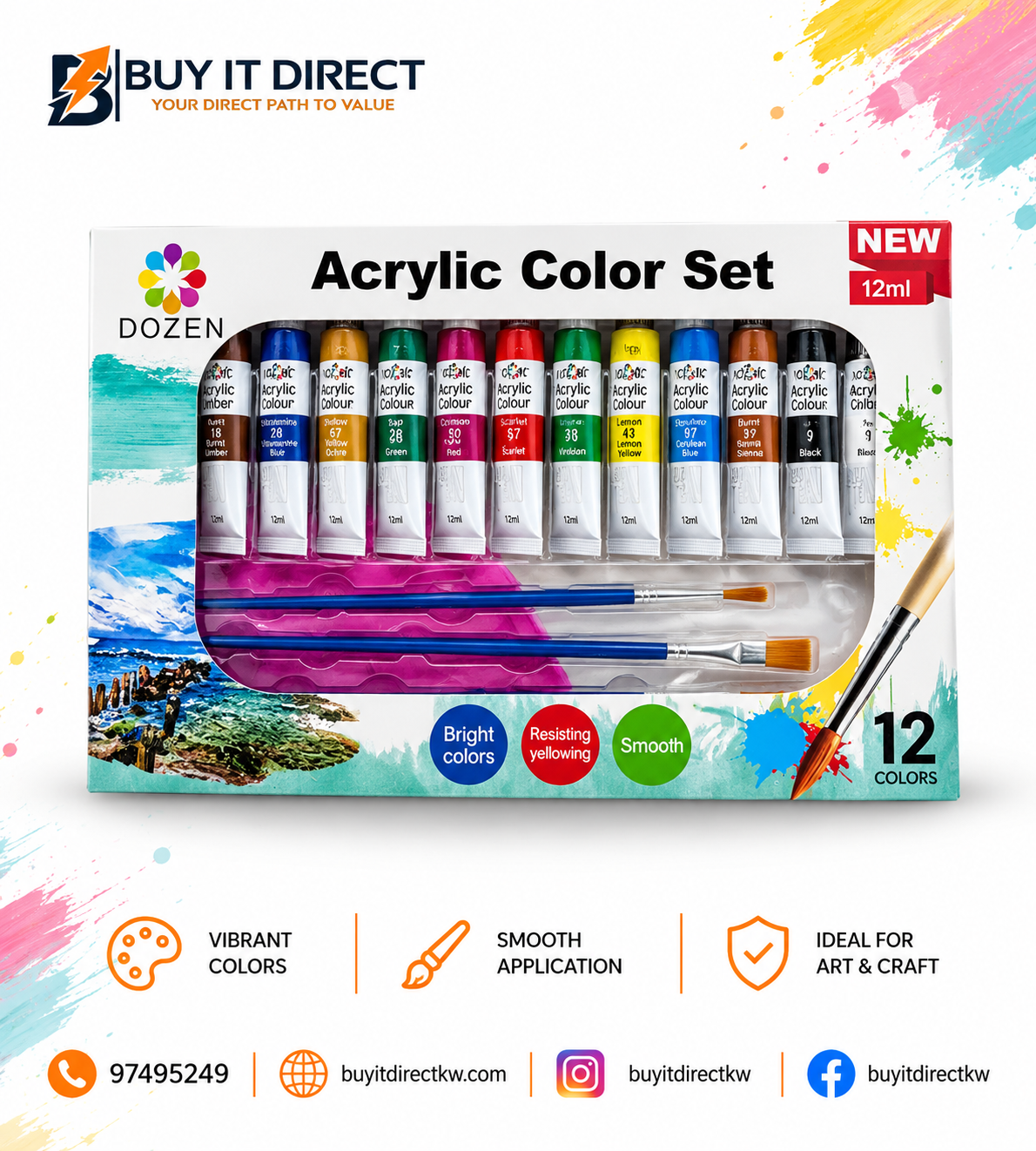 Dozen 12ml Acrylic Color Set