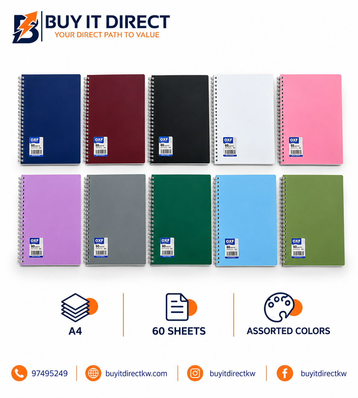 Oxford Spiral Cover Notebook A4 80 Sheets