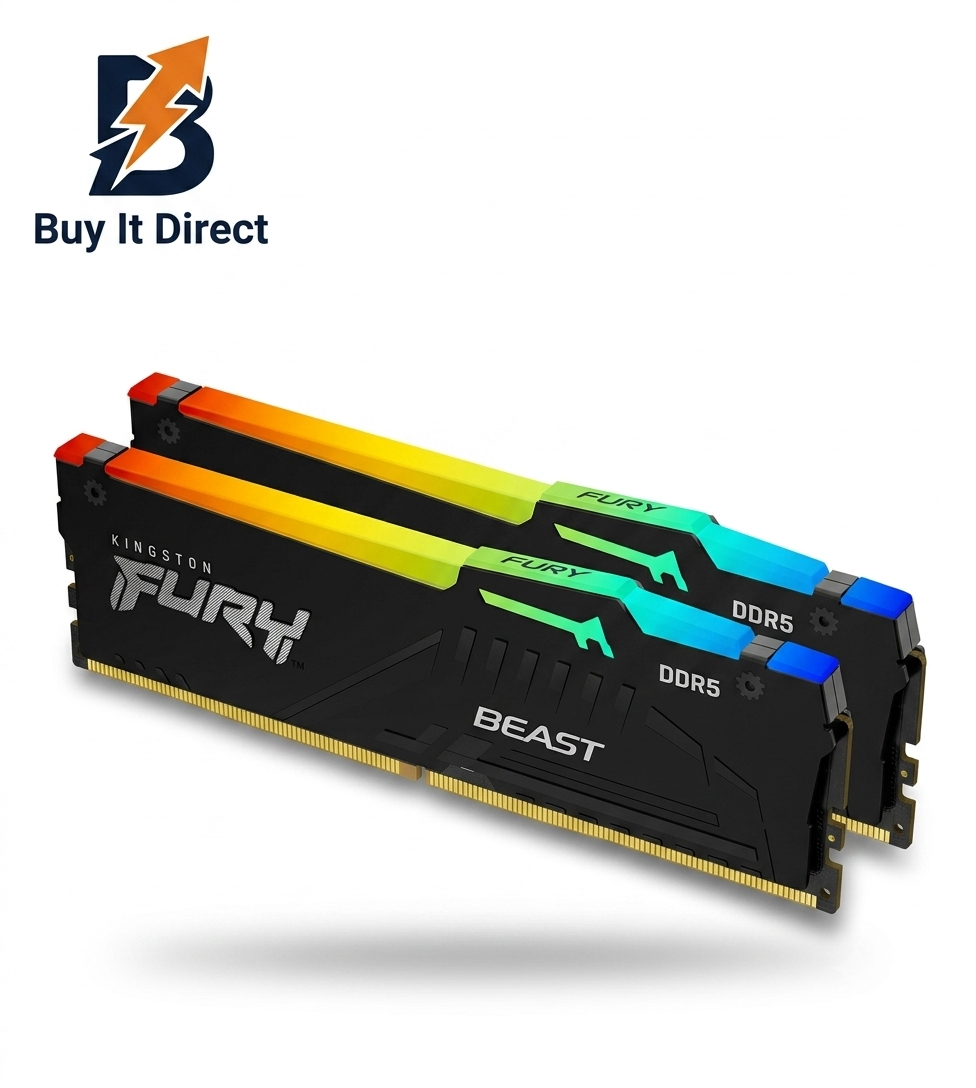 Kingston 64GB DDR5 6000MHz Fury Beast RGB Desktop RAM Kit CL30, (32GB x2) Black
