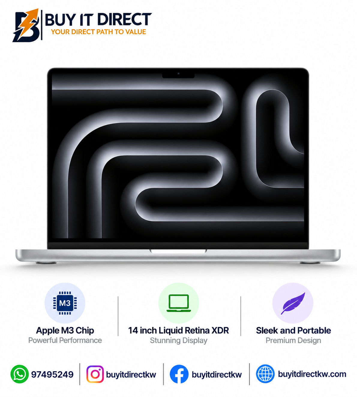 Apple MacBook Pro 14 Inch M3 8GB RAM 512GB SSD Silver English Arabic Keyboard