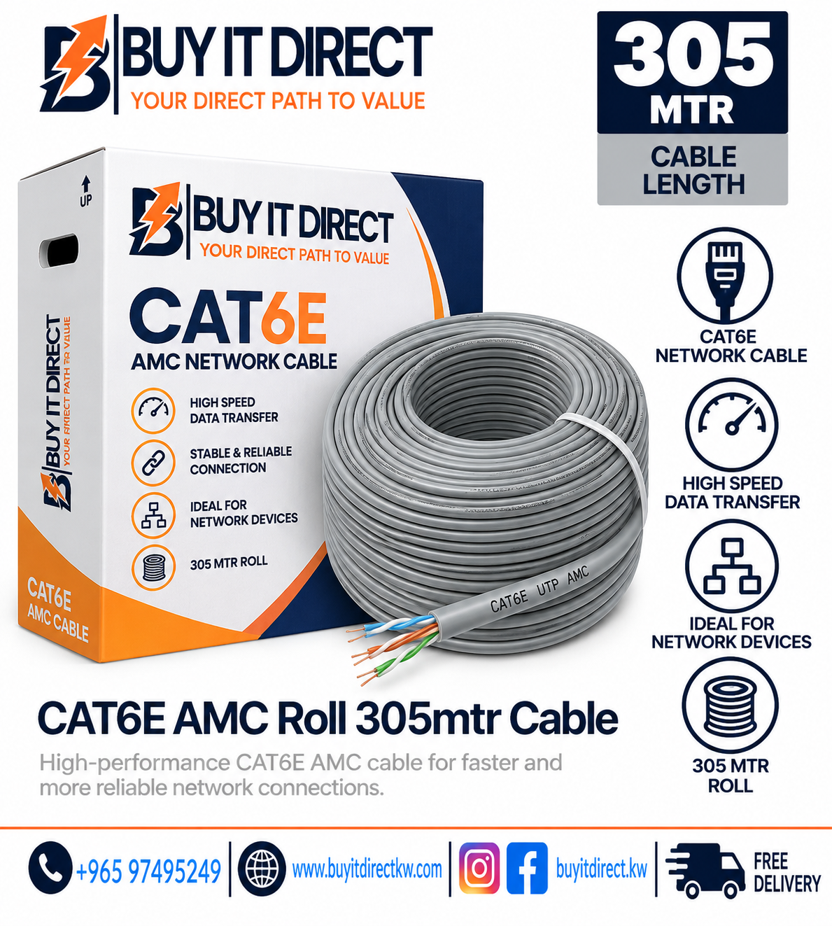CAT6E AMC Roll 305mtr Cable