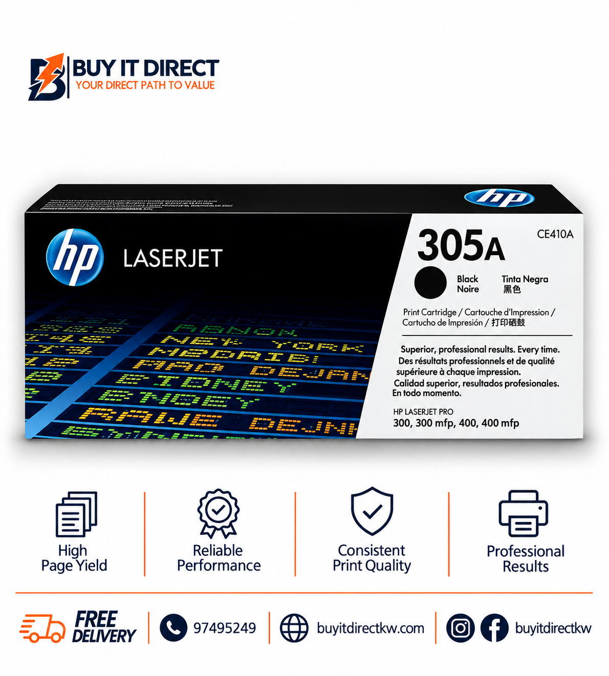 خرطوشة حبر ليزر أصلية HP 305A باللون الأسود 2090 صفحة CE410A