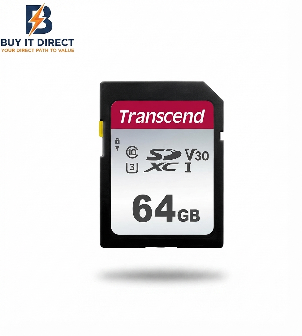 بطاقة ذاكرة Transcend سعة 64 جيجابايت من نوع SDXC/SDHC فئة 300S مخصصة لتصوير فيديوهات بدقة 4K