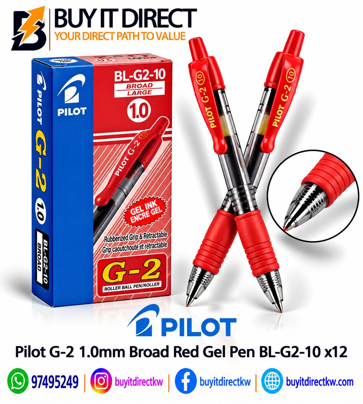 Pilot G-2 1.0mm Broad Red Gel Pen BL-G2-10 x12