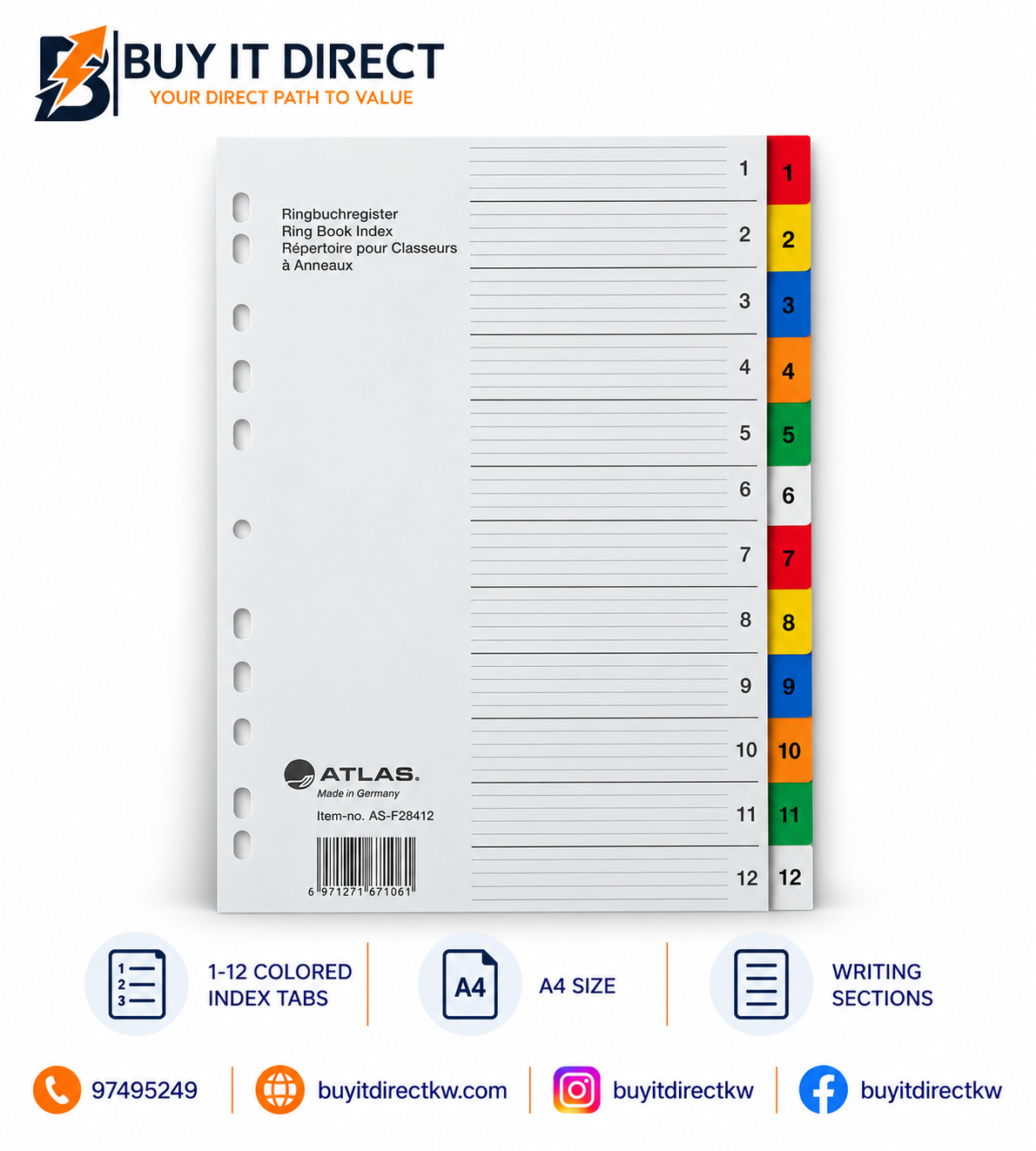 Ring Book Index – 1-12 Colored Tabs