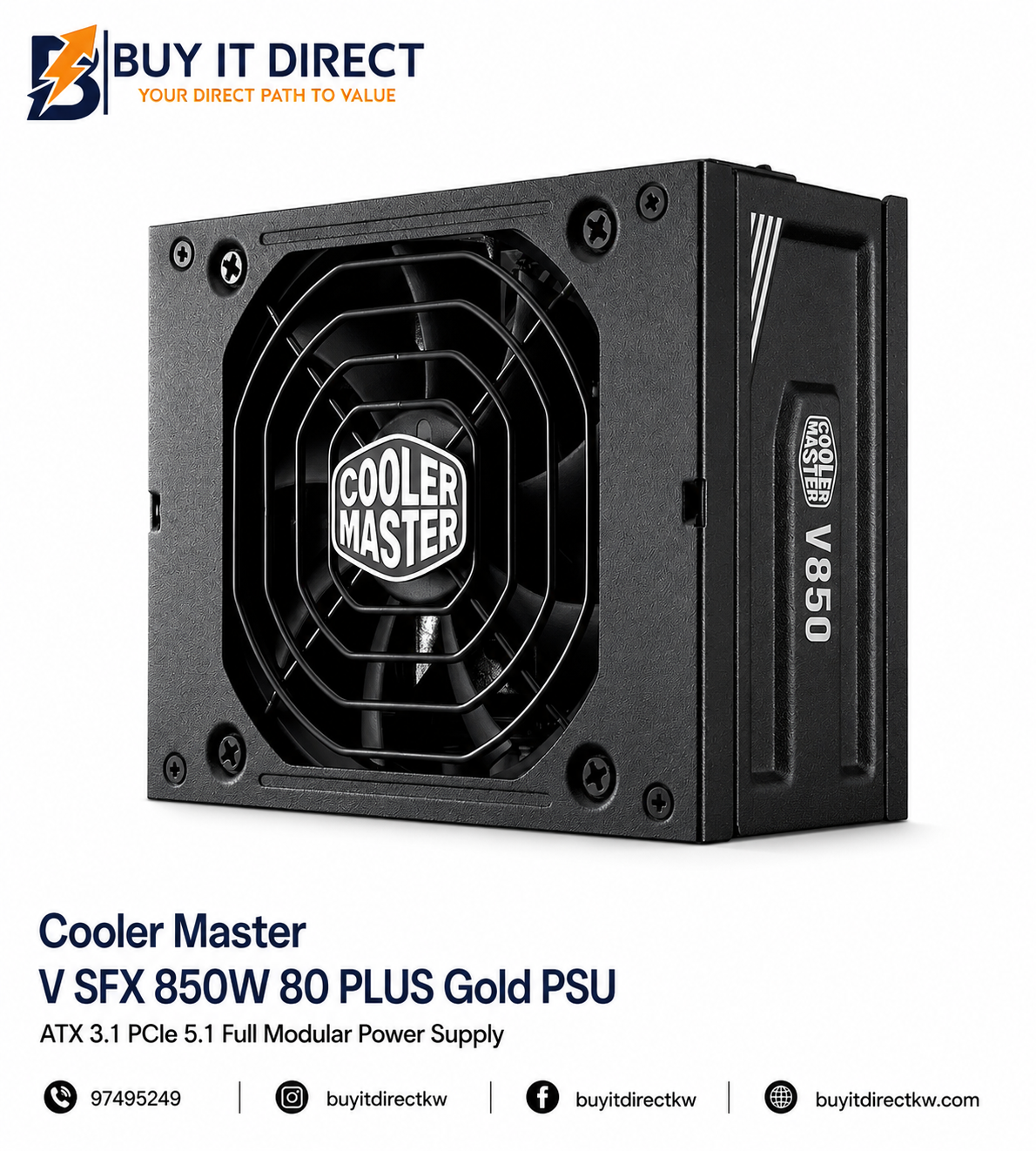 مزود طاقة كولر ماستر V SFX 850 واط 80 PLUS Gold ATX 3.1 كامل الوحدات