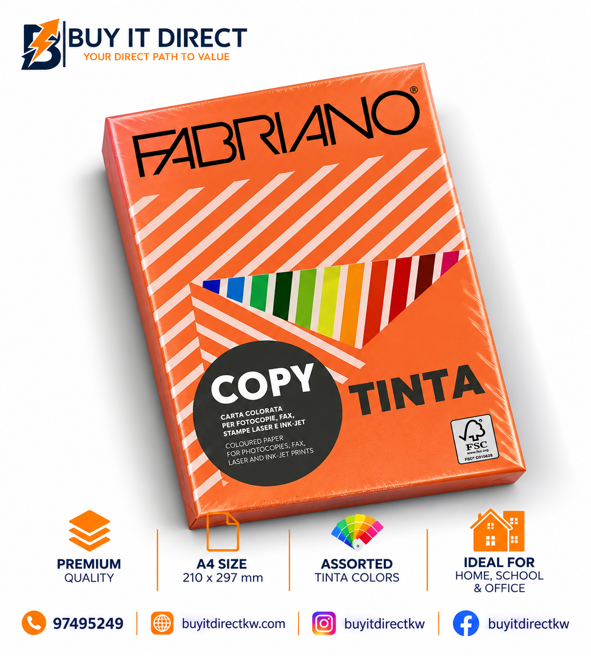 FABRIANO COPY TINTA Orange Coloured Paper 80 GSM A4