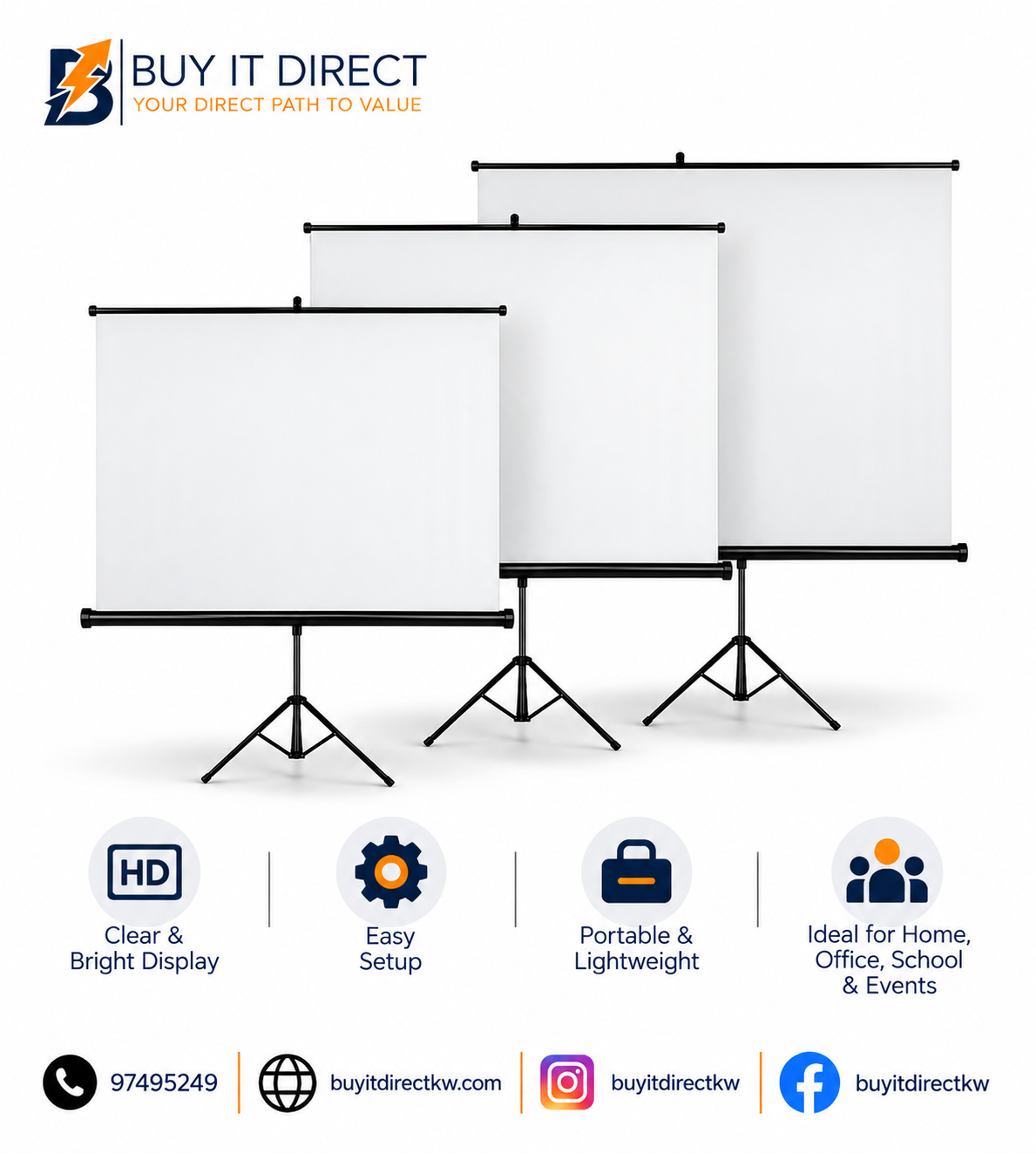 Tripod Projector Screen with Stand 200 x 200 CM