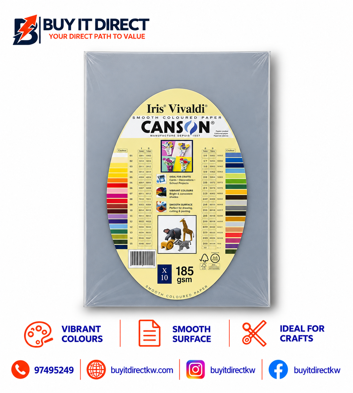 Iris Vivaldi Canson Paper A4 185 GSM 10 Sheets Light Gray