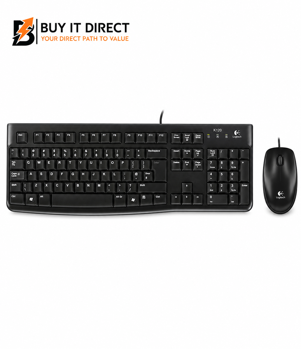 Logitech MK120 Wired Keyboard and Mouse Combo USB Quiet Typing Arb Eng