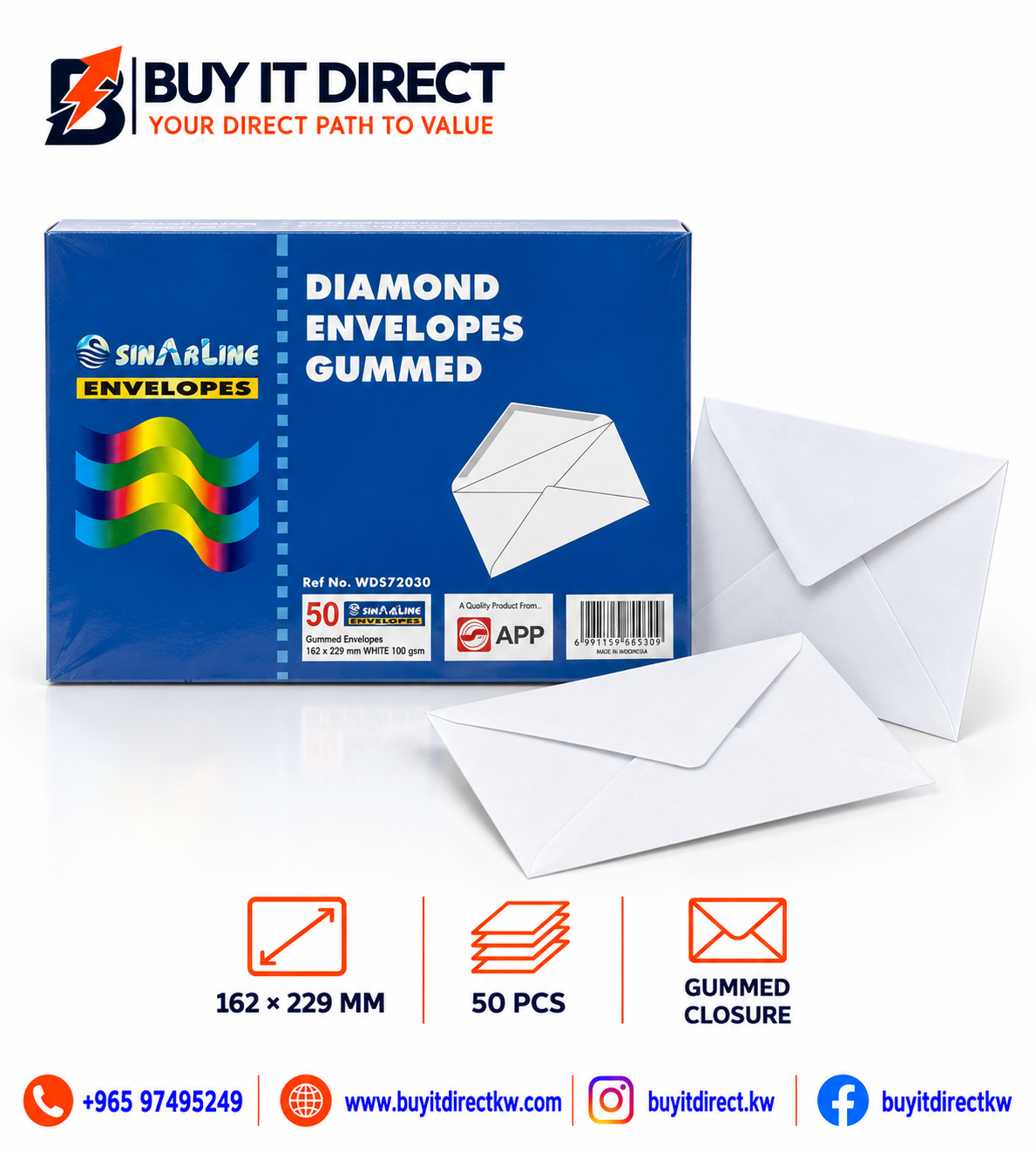 مظاريف DIAMOND بإغلاق لاصق بالماء مقاس 162 × 229 مم – 50 قطعة