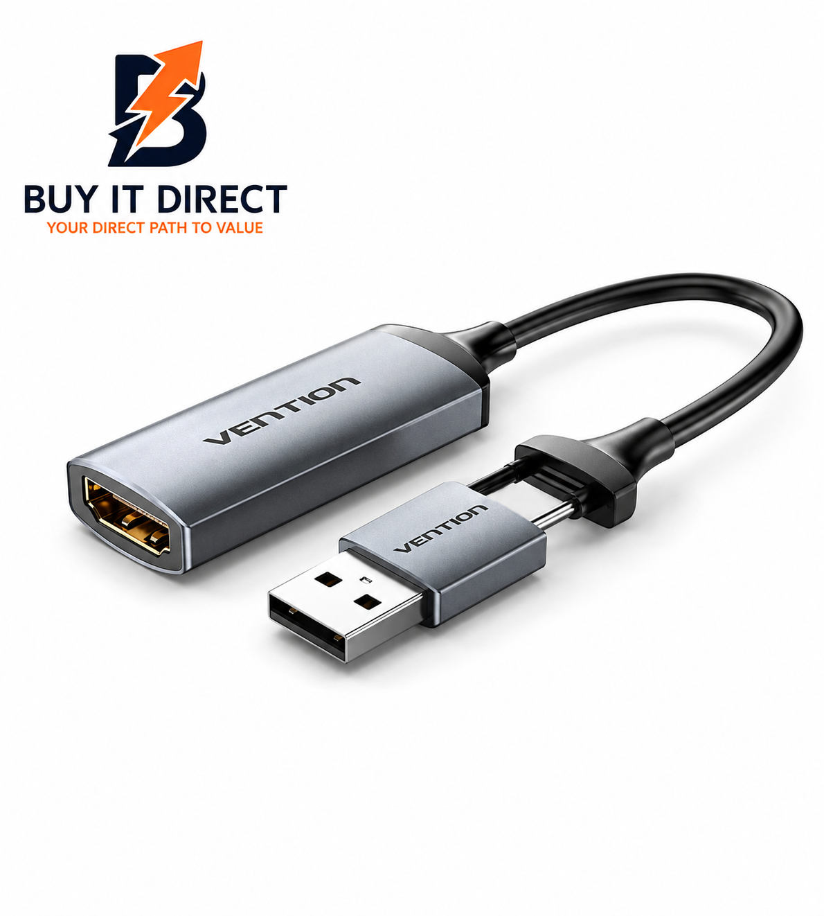 بطاقة التقاط فيديو HDMI A إلى USB C و USB A بطول 0.1 متر رمادي