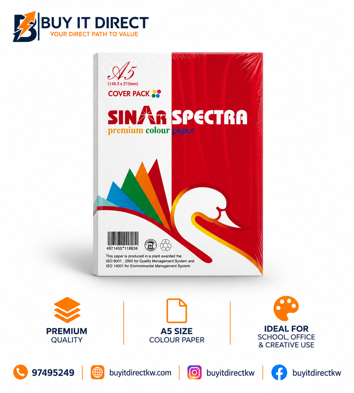 SINAR SPECTRA Premium Colour Paper A5 160 GSM Red