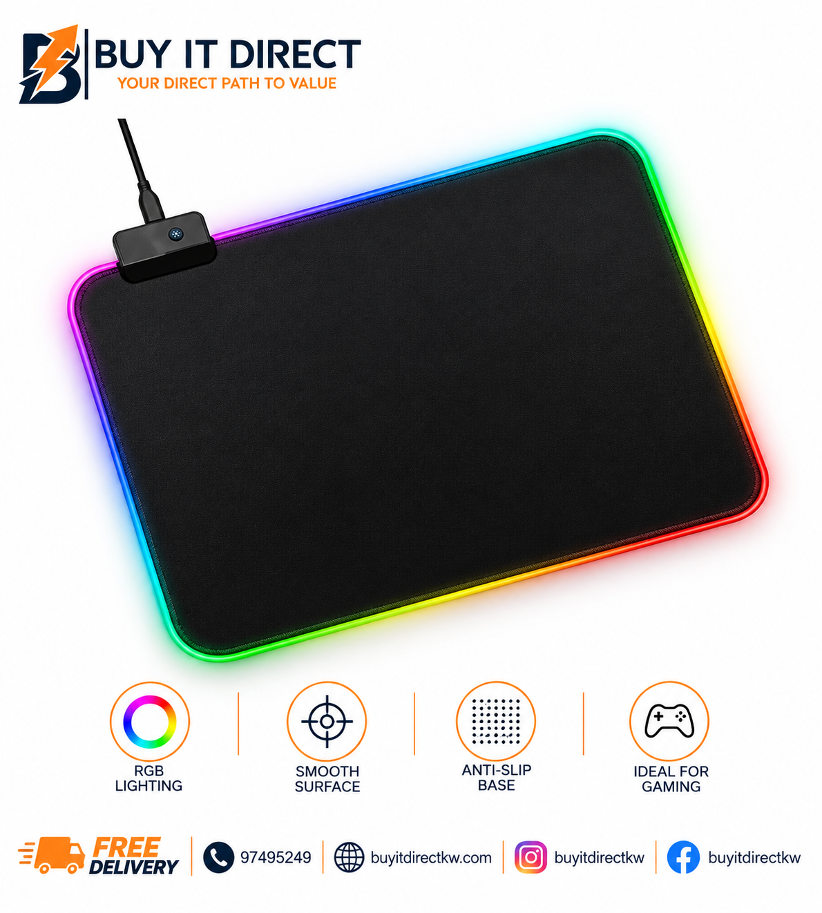 RGB Gaming Mouse Pad 25x30cm