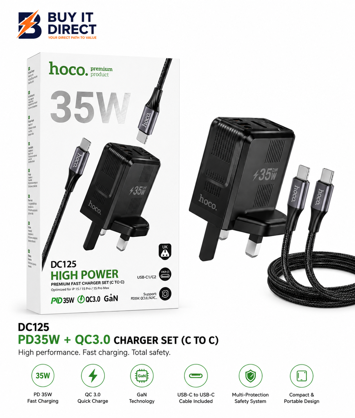 Hoco DC125 PD35W + QC3.0 Charger Set C to C