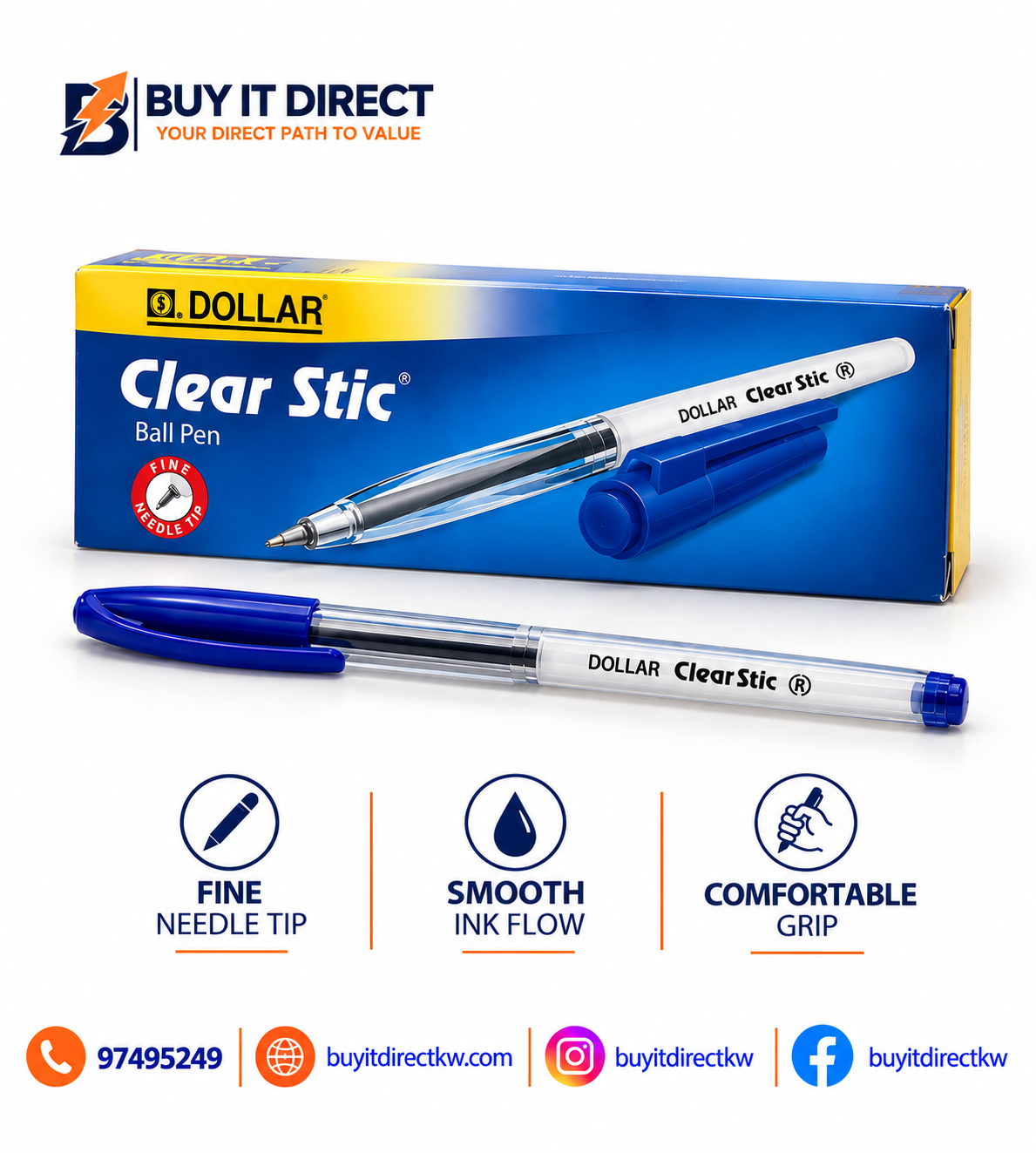 قلم حبر جاف Clearstic أزرق F 10