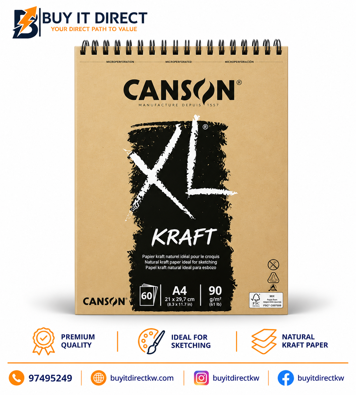 Canson XL Kraft Sketch Pad 90 gsm 60 Sheets